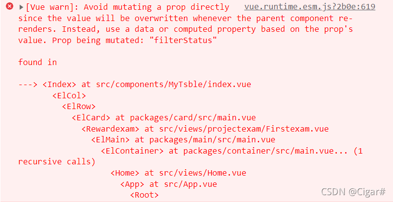 报错：Avoid mutating a prop directly since the value will be overwritten whenever the parent component