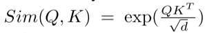 Sim(Q,K) = exp(QKT√d)