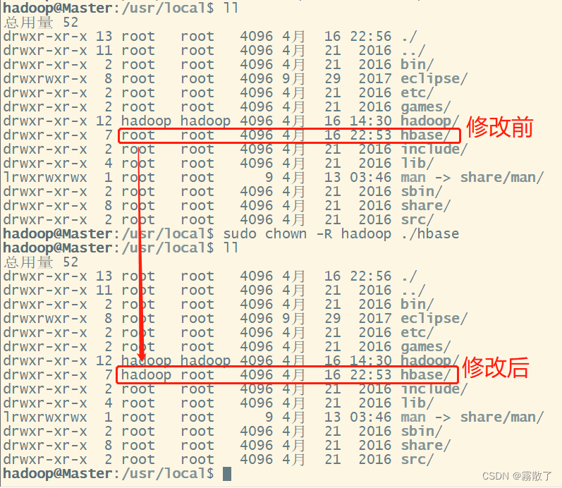 更改 HBase 目录属主权限