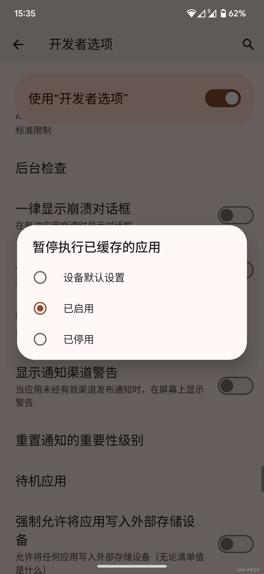 暂停执行已缓存的应用设置