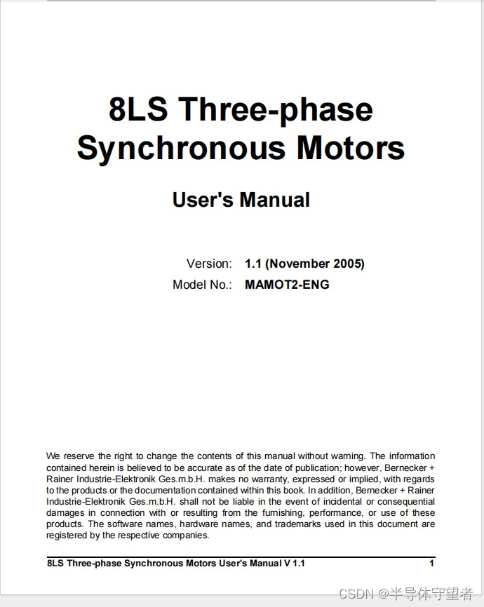 8LS Three-phase Synchronous 电机Motors MAMOT2-ENG 安装调试接线等说明 146页