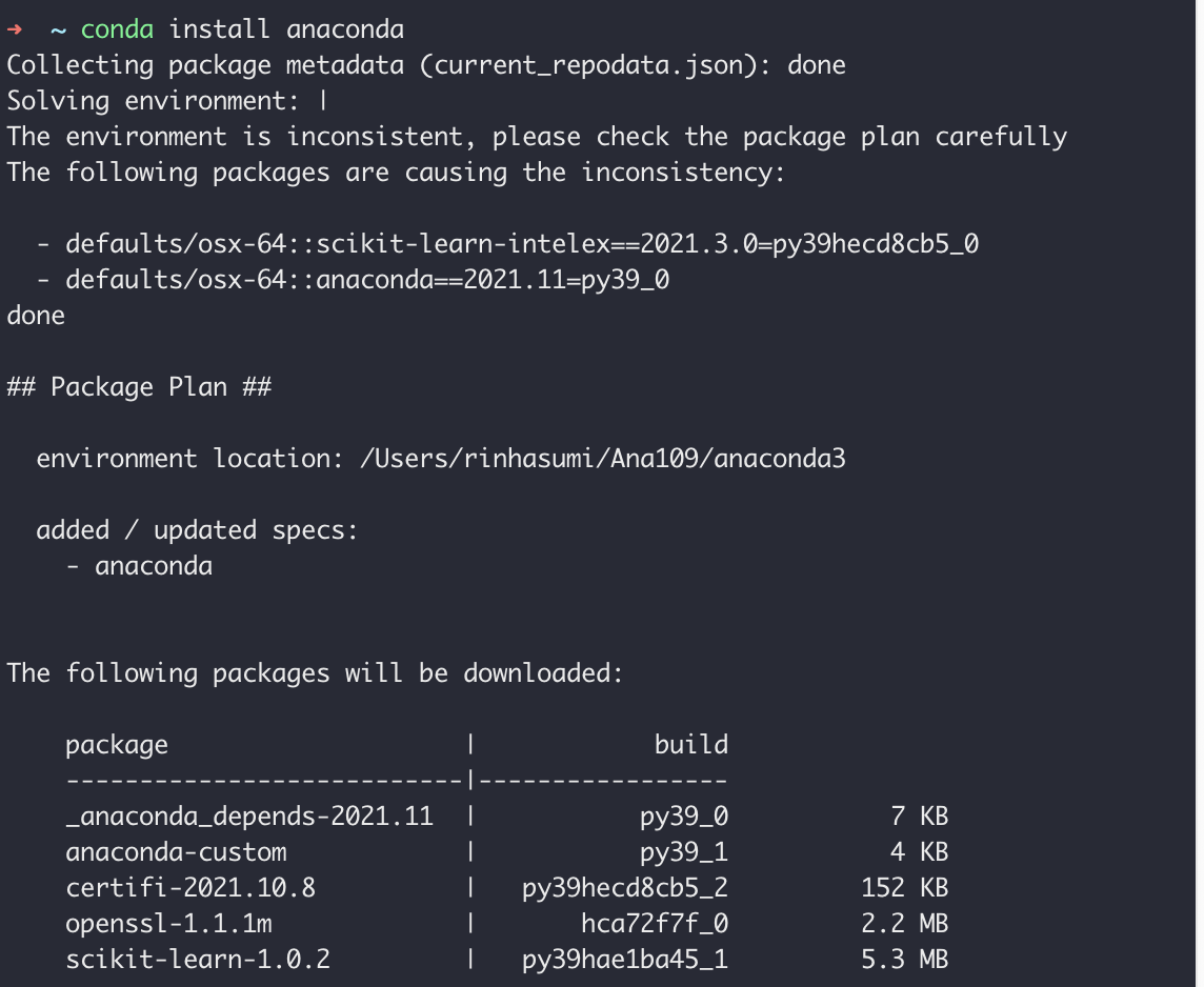 执行conda install anaconda后