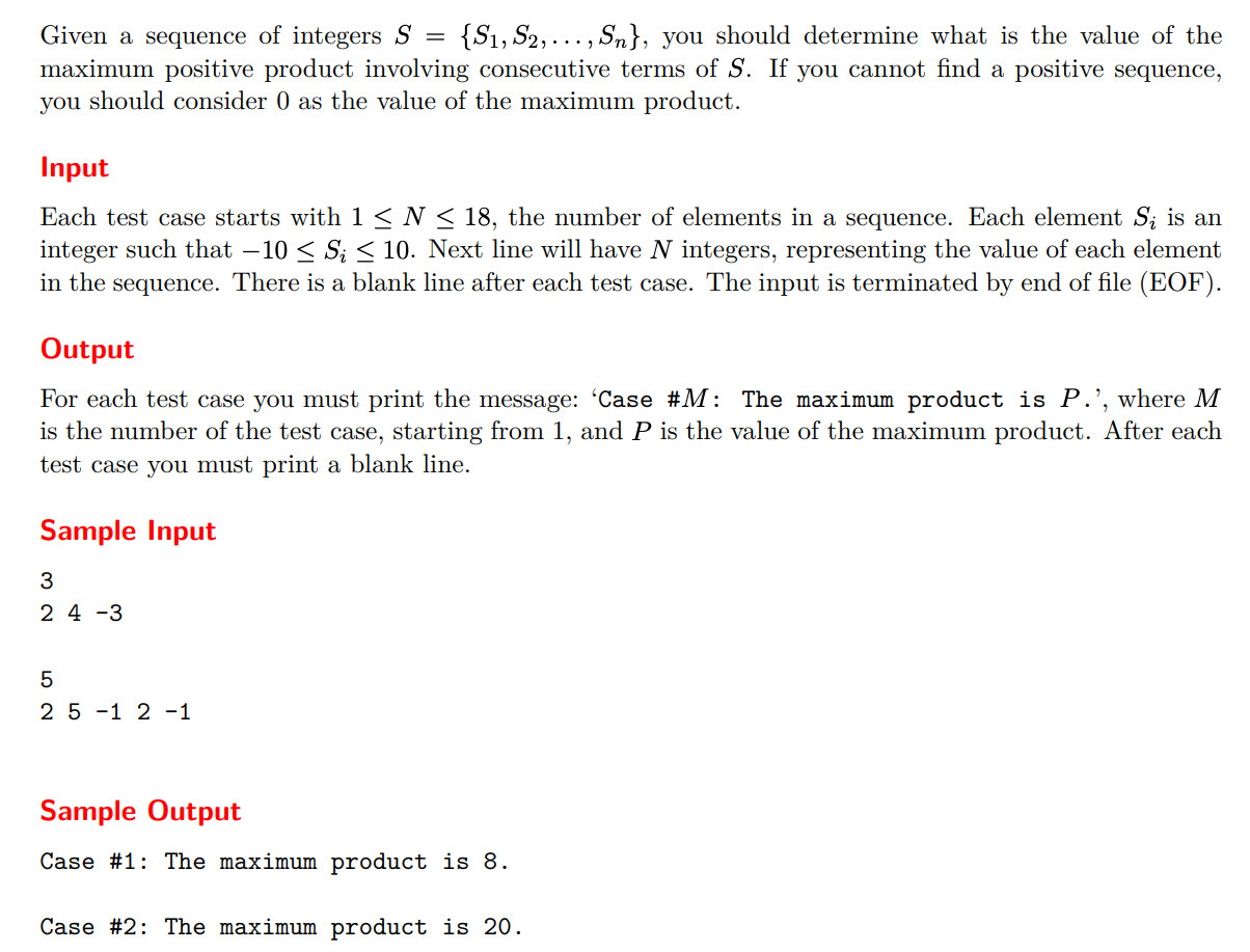 Uva11059 Maximum Product（最大乘积）