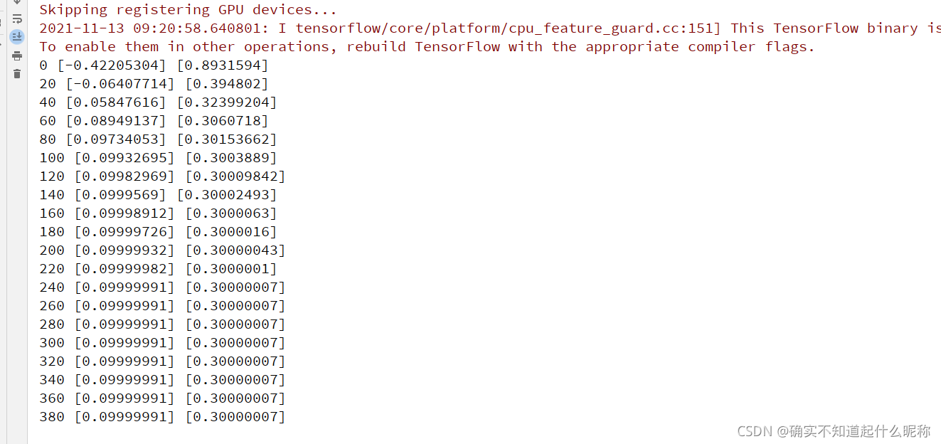 Parameter values ​​after 400 times of training