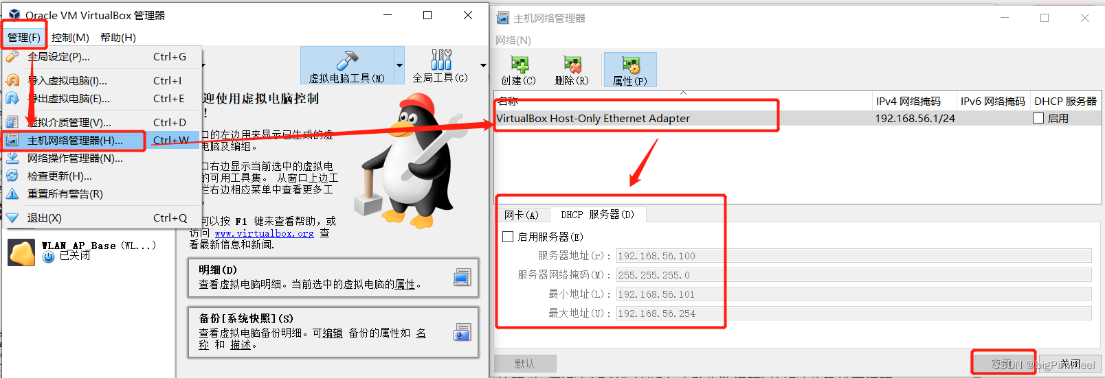 仅主机网络的DHCP设置