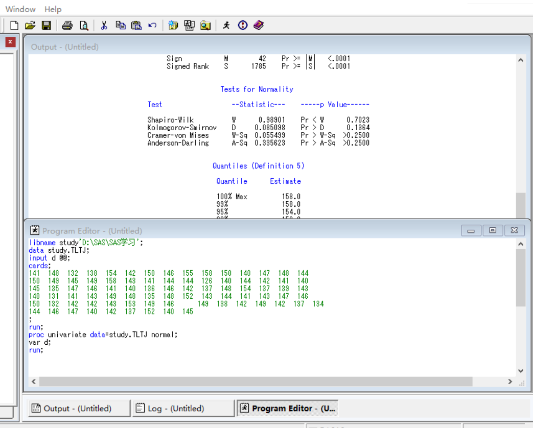 SAS用proc Means和proc Univariate求数据的样本均值、中位数、四分位数、样本方差、极差、变异系数、二阶、三阶和四阶中心 ...