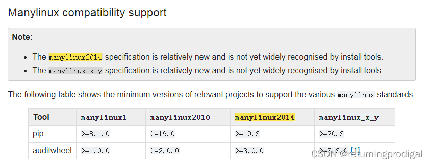 Manylinux compatibility support