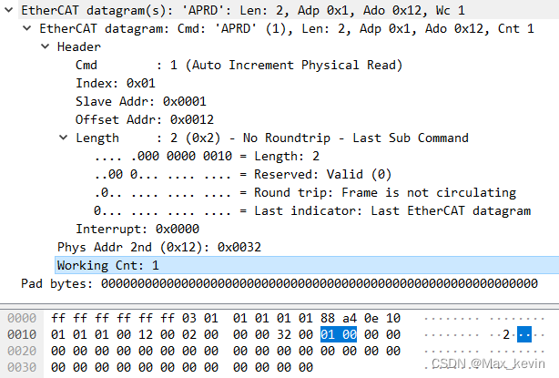 EtherCAT报文-APRD（自动增量读）抓包分析