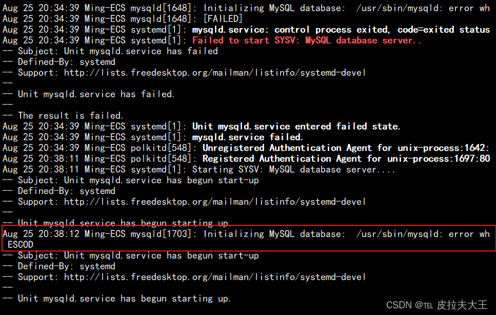 CentOS安装MySQL启动失败Job For Mysqld.service Failed Because The Control ...