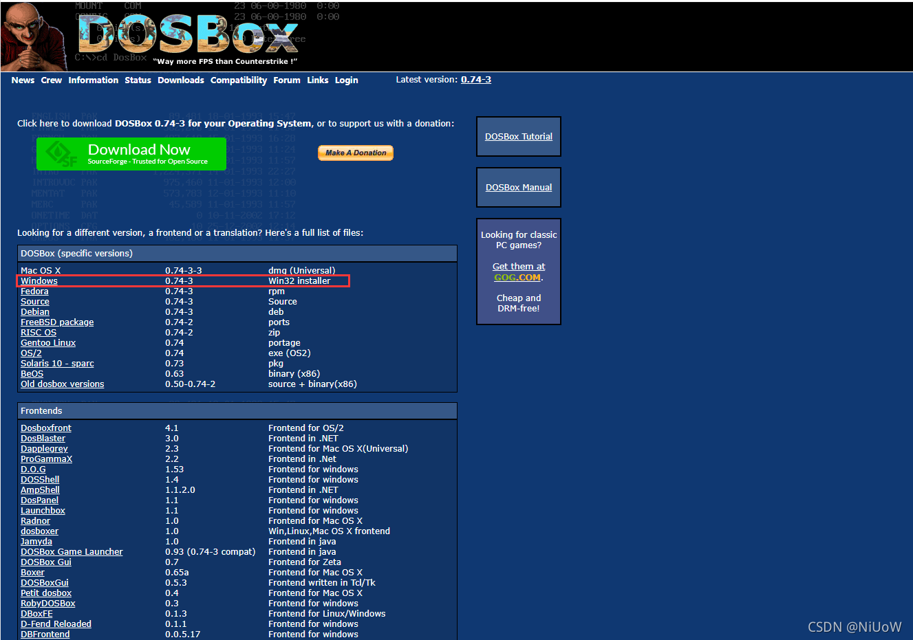 DOSBox下载页面