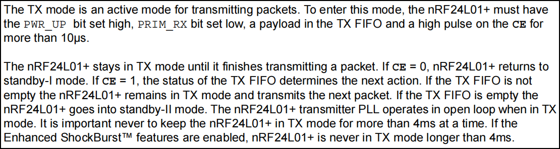 NRF24L01+数据手册_关于几种工作模式