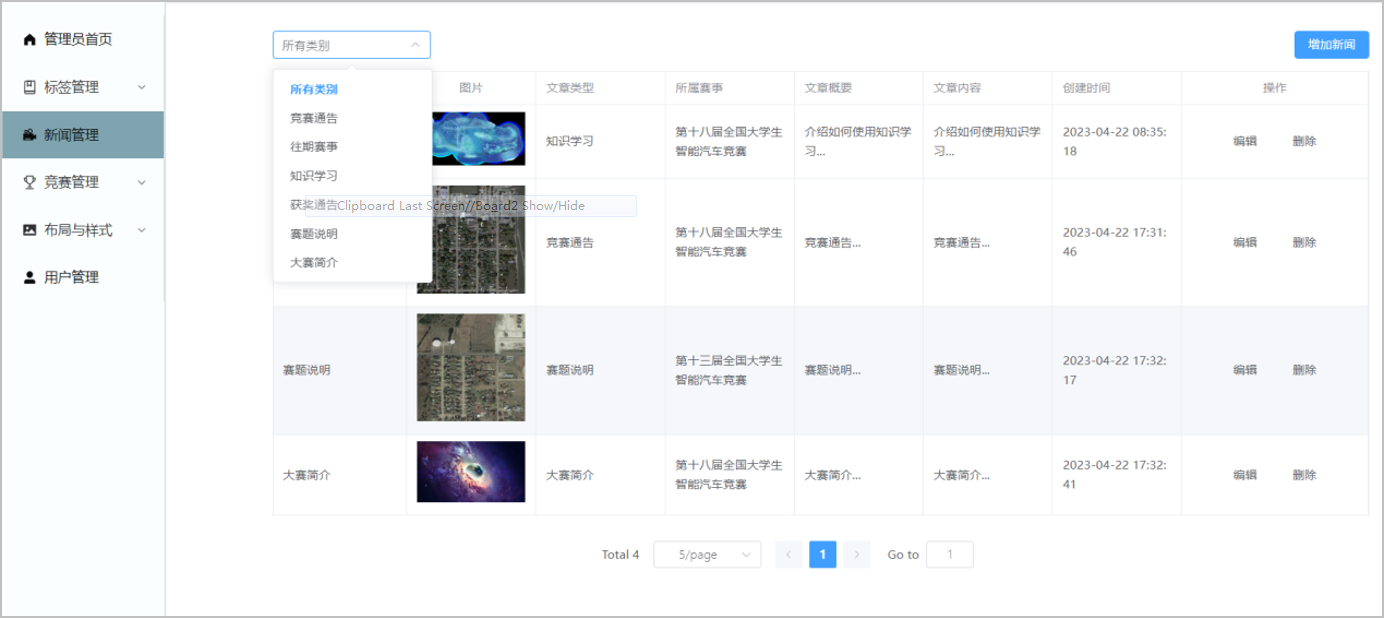 ▲ 图1.2.2 新闻管理界面