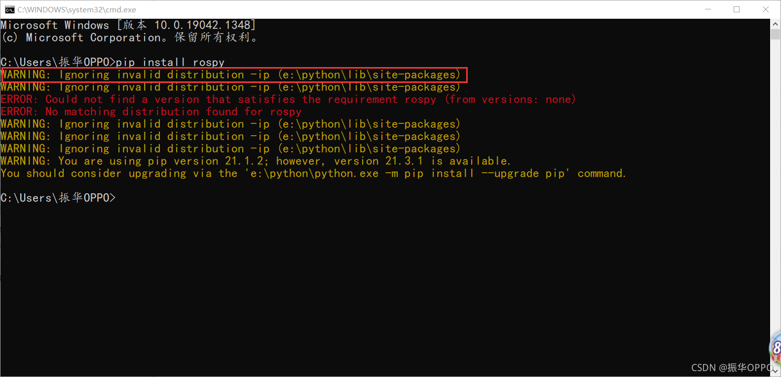 WARNING: Ignoring invalid distribution -ip (e:\python\lib\site-packages ...