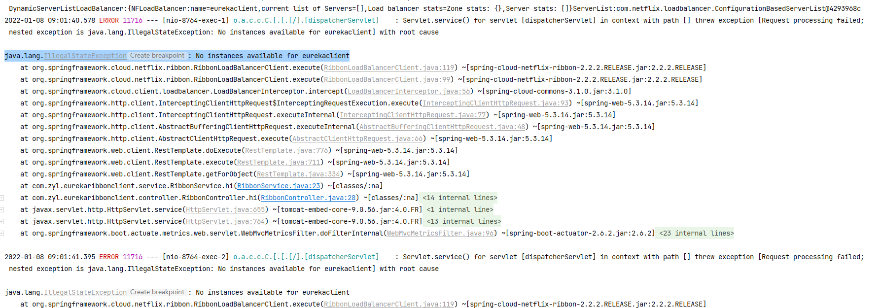 java.lang.IllegalStateException No instances available for eurekaclientCSDN博客