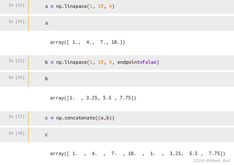 3.1.3 - 2 - linspace() 和 concatenate() 创建数组