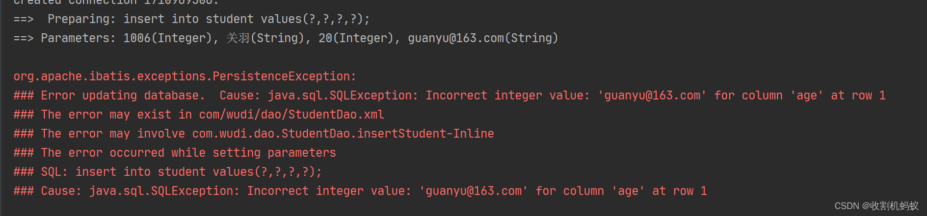 解决:Cause: java.sql.SQLException: Incorrect integer value: ‘xxx‘ for ...