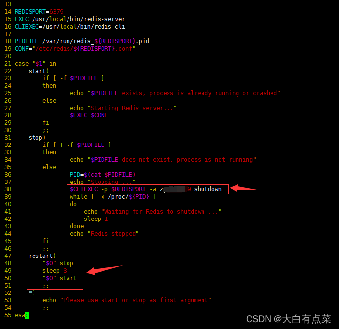 设置Redis默认用户密码的情况。新增 restart 脚本内容，增加密码内容。