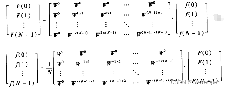 公式6 DFT矩阵形式和公式7 IDFT矩阵形式