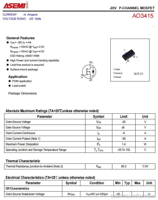 AO3415-ASEMI低压MOS管AO3415参数、封装、尺寸_ao3415场效应管管脚识别-CSDN博客