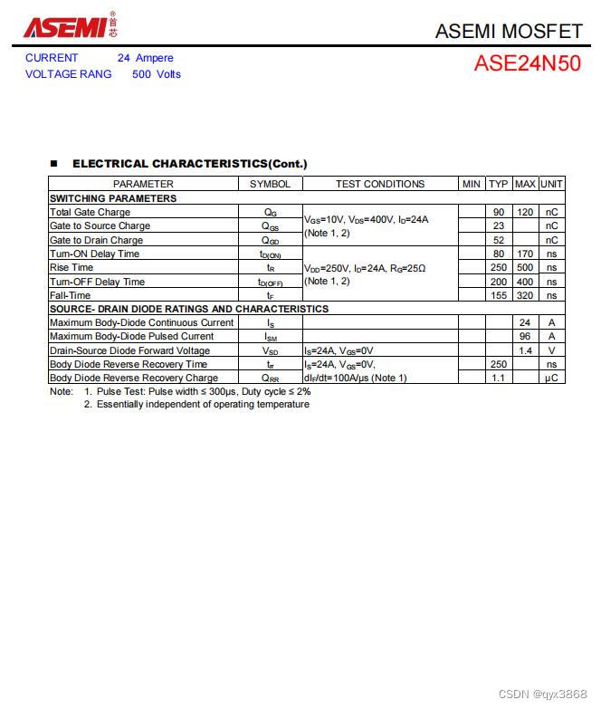 ASEMI的MOS管24N50参数，24N50封装，24N50尺寸_24n50场效应管参数-CSDN博客