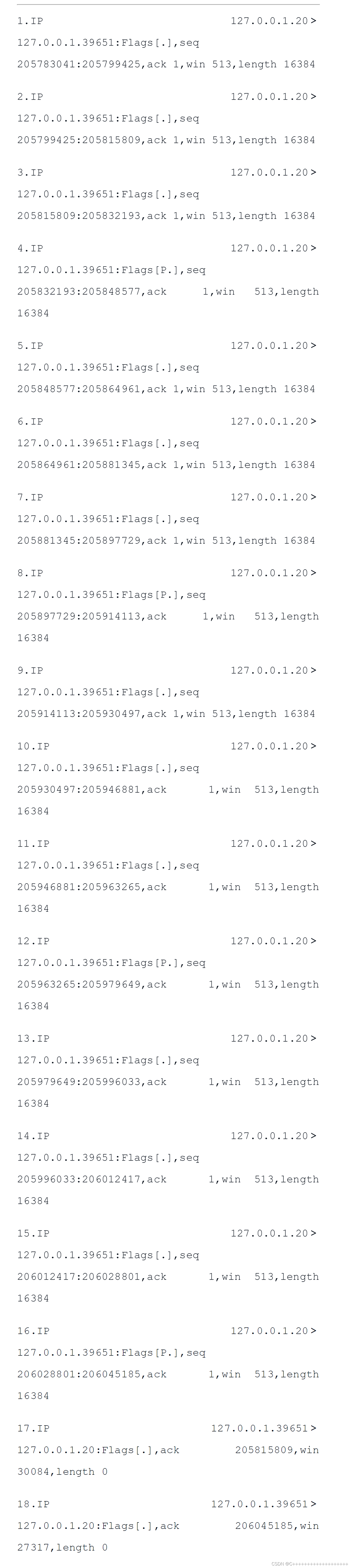 TCP成块数据流抓包 https://img-blog.csdnimg.cn/5c0a6b1a2bef48e78bc17073de9b419e.png?x-oss-process=image/watermark,type_d3F5LXplbmhlaQ,shadow_50,text_Q1NETiBAQysrKysrKysrKysrKysrKysrKys=,size_20,color_FFFFFF,t_70,g_se,x_16