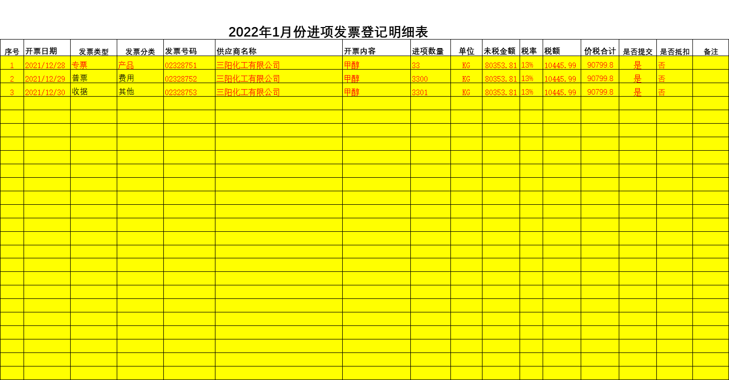 进项销项发票登记表