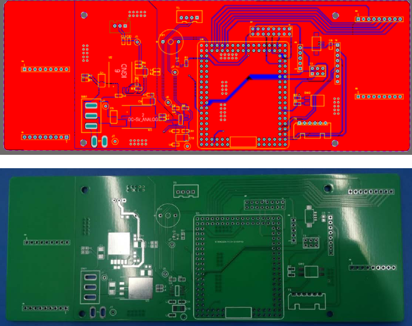 ▲ 图2.17 电路板的PCB与实物图