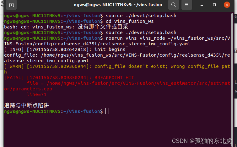 Ubuntu20.04用D435i运行VINS-Fusion时出现“追踪与中断点陷阱”的问题该怎么解决