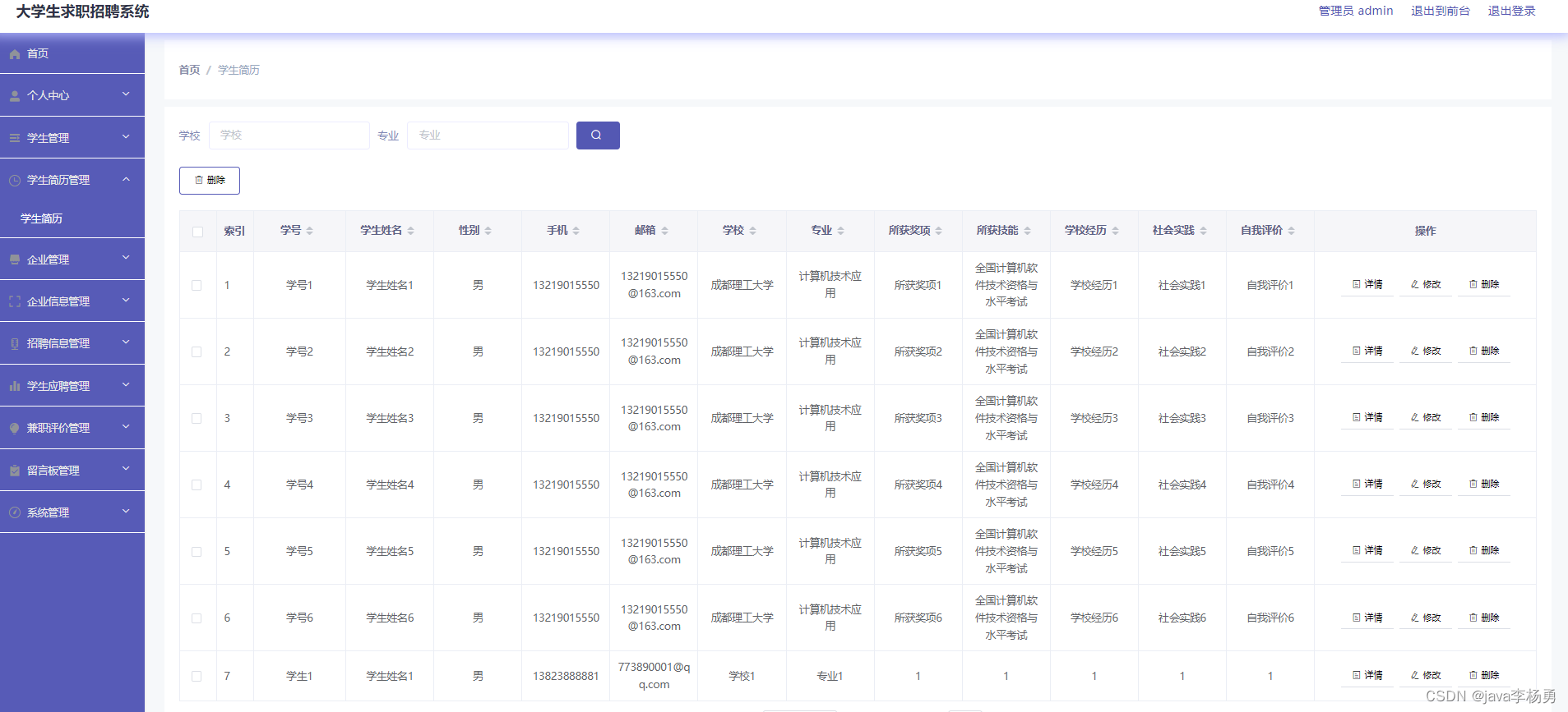 基于JavaSpringmvc+Vue+elementUI大学生求职招聘系统详细设计实现