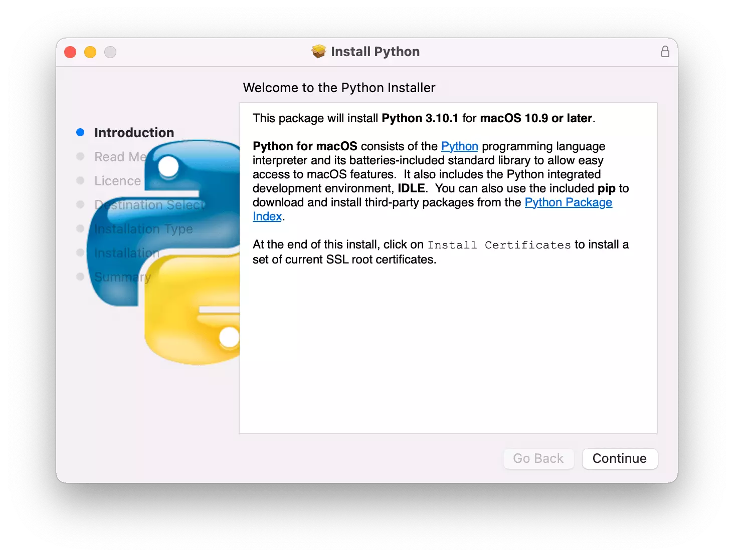macOS使用官方安装包安装python