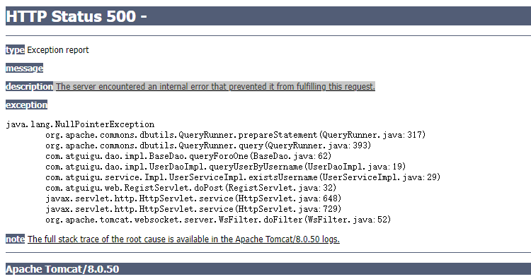 The server encountered an internal error that prevented it from ...