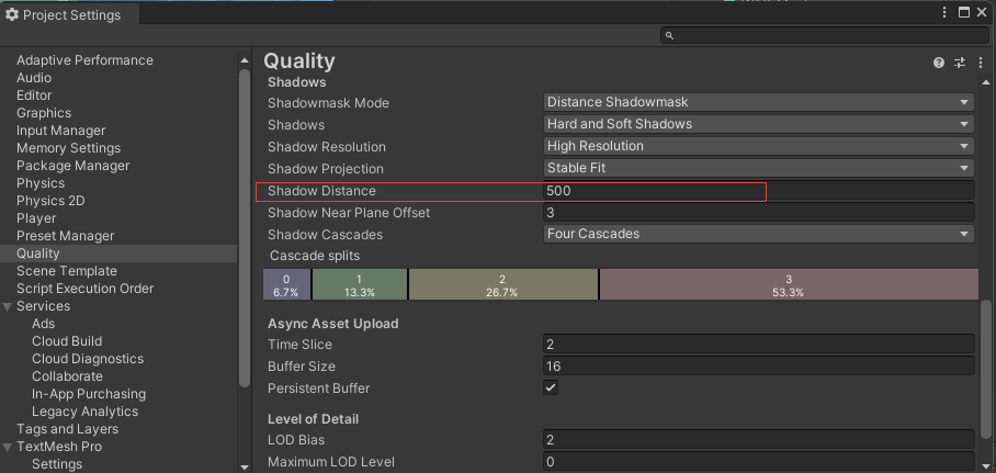 editor-projects setting-quality-shadow distance