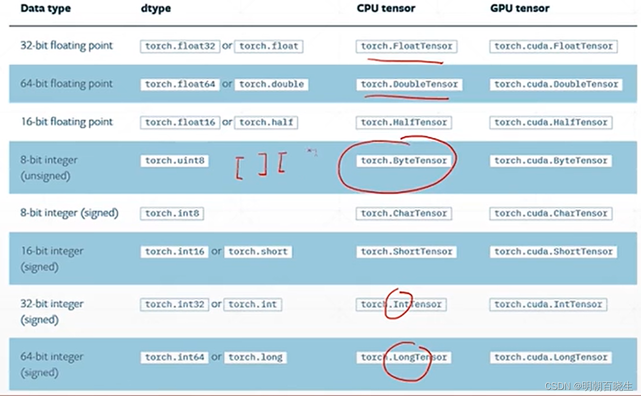 P2 Pytorch 张量数据类型