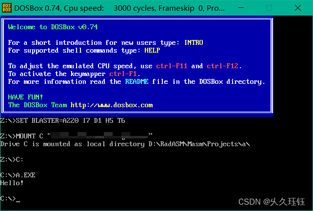 windows10_64位环境下RadAsm的8086汇编语言程序