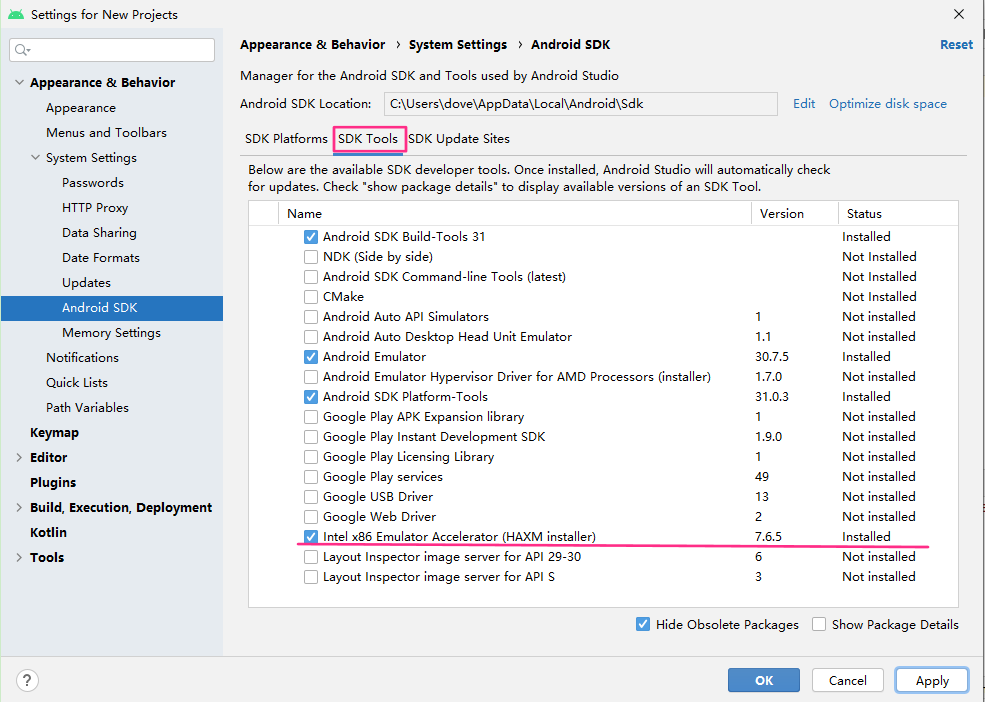 Intel HAXM is required to run this AVD.HAXM is not installed.