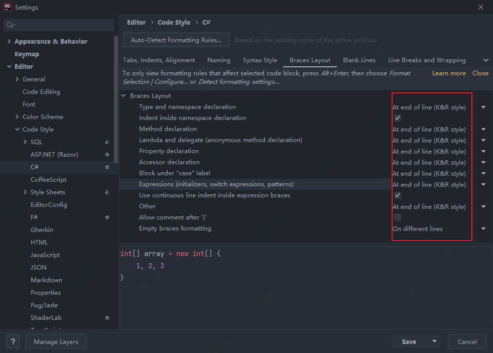 Jetbrains Rider采用Java代码风格格式化C#代码_rider设置编辑器规则校验为java-CSDN博客