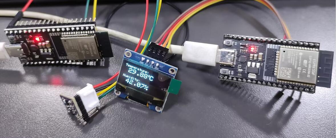 ESP32-0.96寸OLED通过低功耗蓝牙BLE通信显示出ESP32-BME280读取到的温湿度值