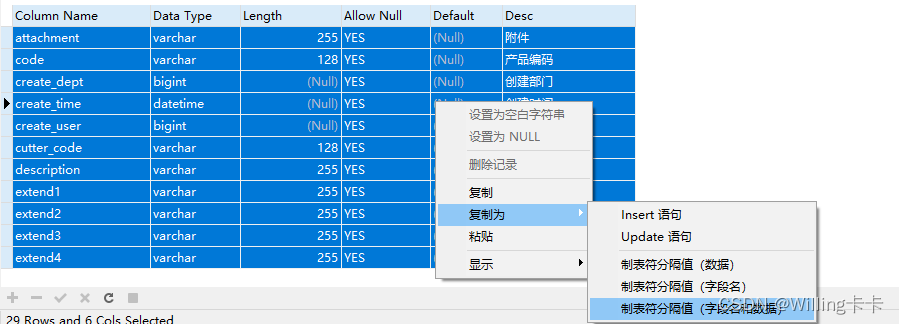 数据库导出Excel格式的表结构