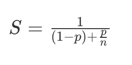 S=(1−p)+np​1​