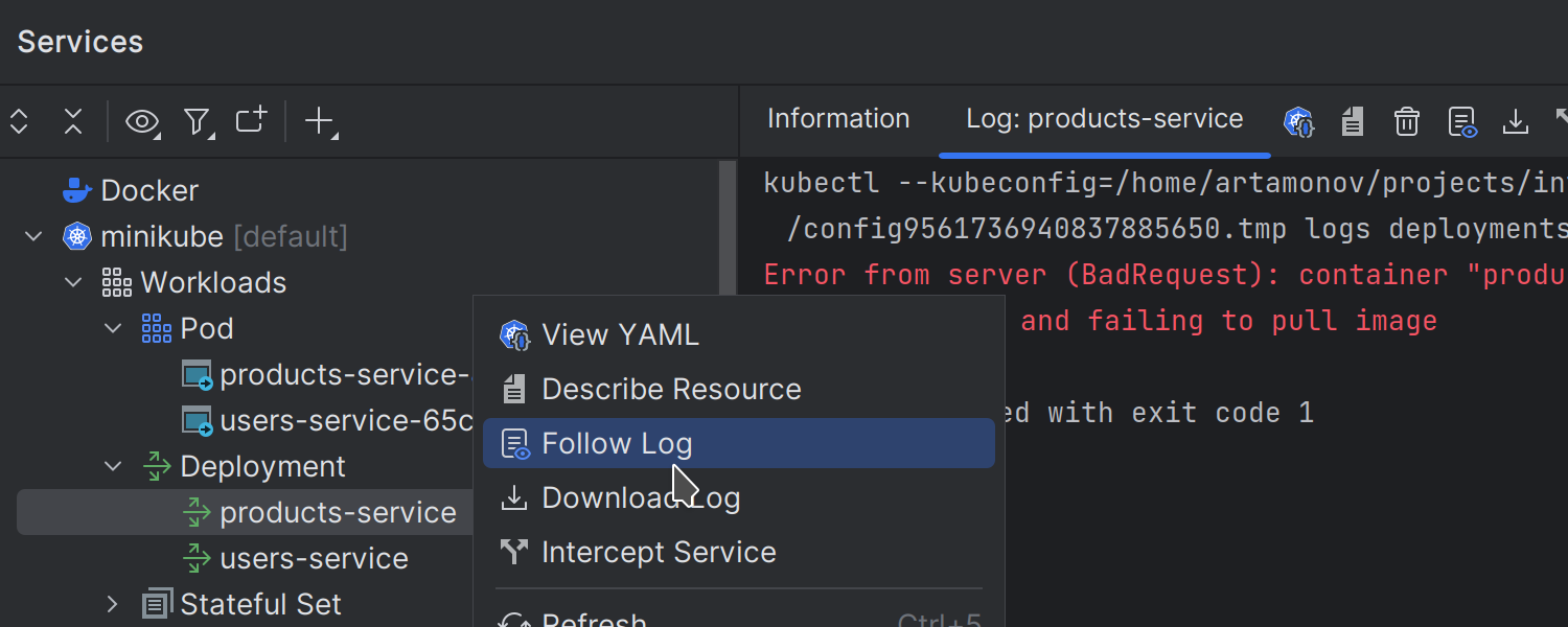 View deployment log