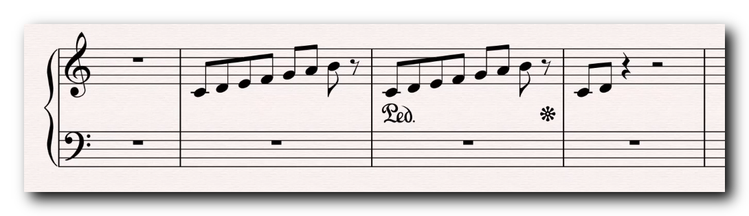 符号表示松开踏板标记, 代表将踩下的钢琴踏板松开 ;松开踏板 :标记就