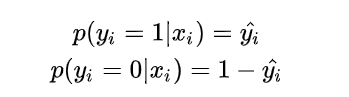 [External link image transfer failed, the source site may have an anti-leech mechanism, it is recommended to save the image and upload it directly (img-CRXjlf4W-1629389073473) (https://www.zhihu.com/equation?tex=p%28y_i%3D1 %7Cx_i%29+%3D+%5Chat%7By_i%7D%5C%5C+++p%28y_i%3D0%7Cx_i%29+%3D+1-%5Chat%7By_i%7D++%5C%5C)]