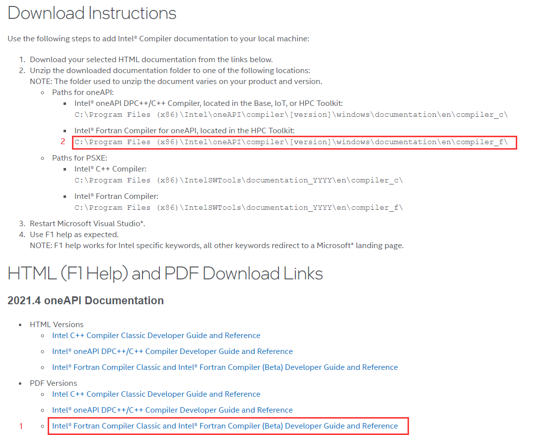 oneapi intel fortran 如何f1 查看帮助文档