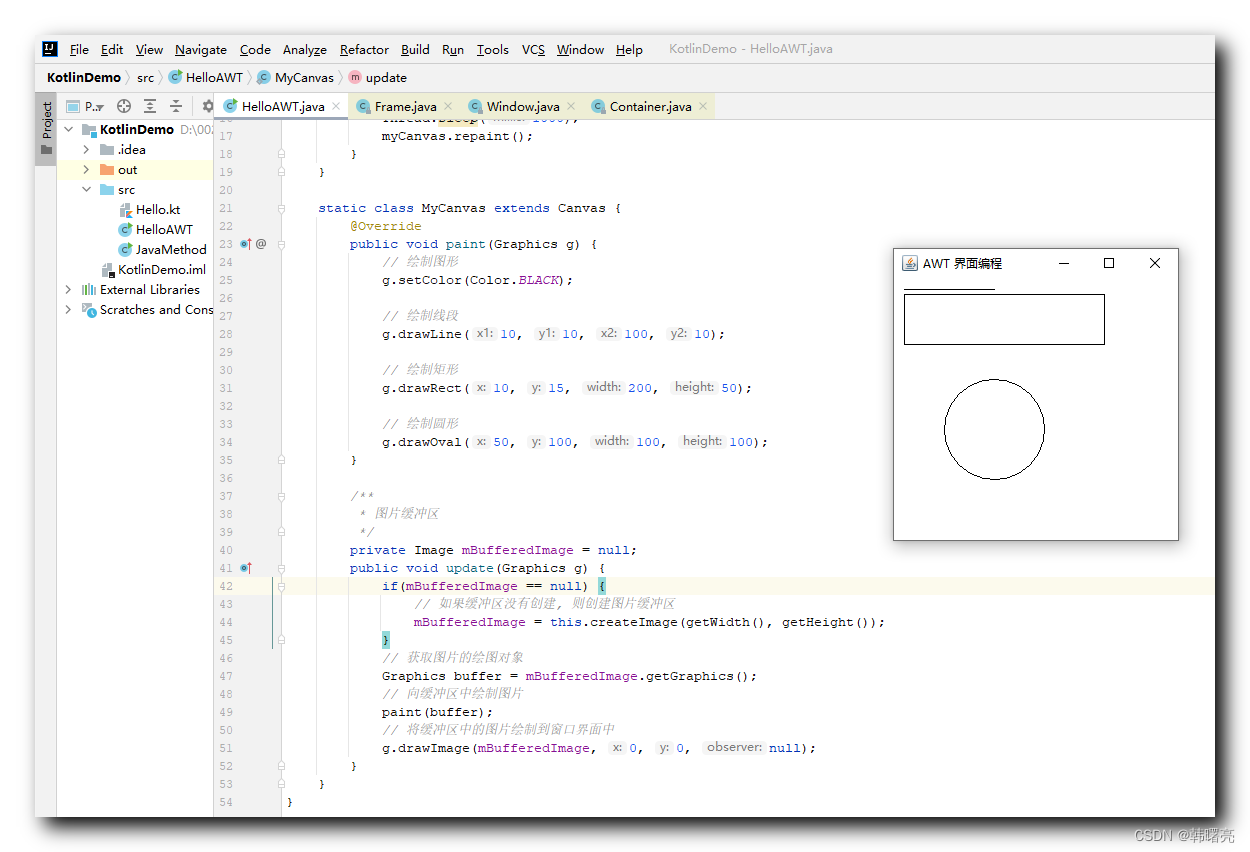 【Java AWT 图形界面编程】Canvas 组件中使用 Graphics 绘图 ④ ( AWT 绘图窗口闪烁问题 )