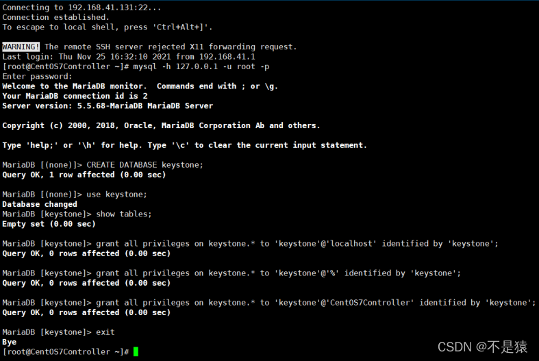 Keystone Client keystone安装与配置_grant all privileges on keystone.* to 'keystone'@'-CSDN博客