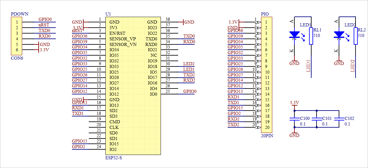 ▲ 图2.1.1  ESP32实验转接板