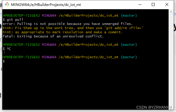 Git Pull 拉取代码的时候报错Pulling Is Not Possible Because You Have Unmerged Files ._Yzrhanyu的博客-Csdn博客