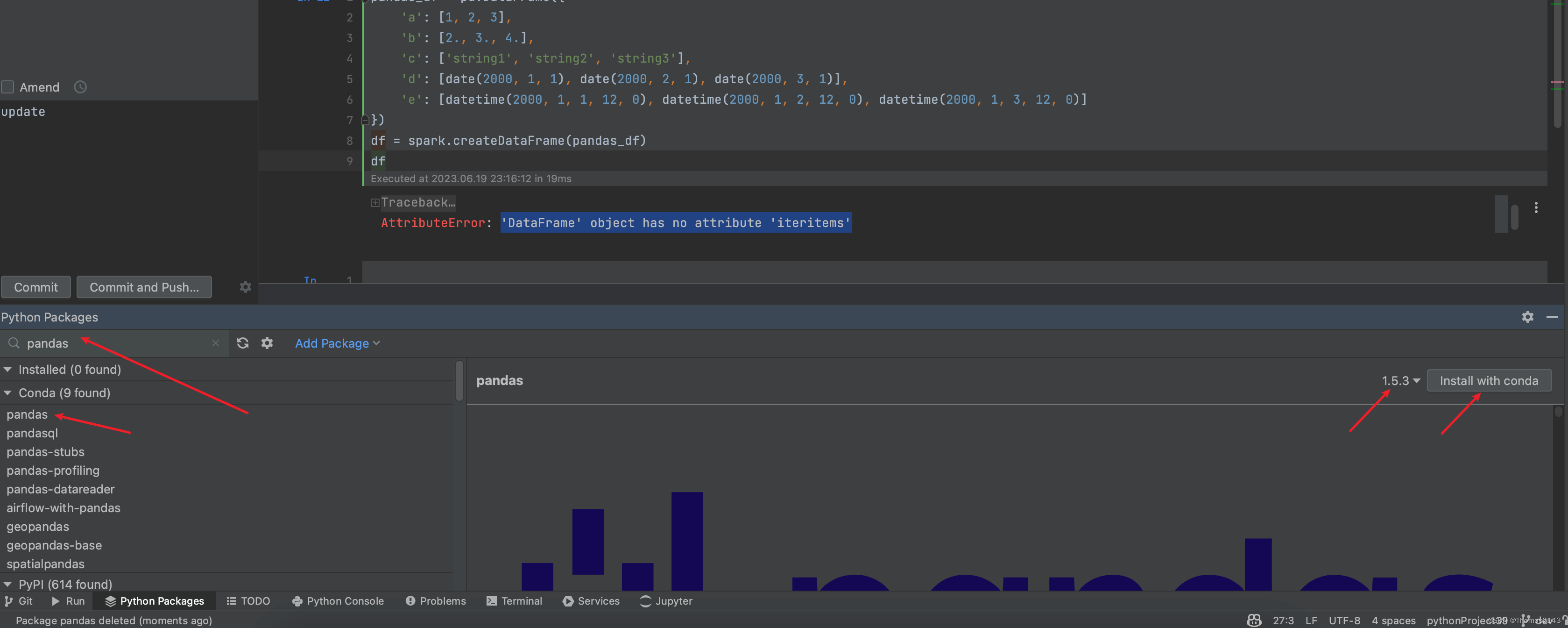 pyspark报错 ‘DataFrame‘ object has no attribute ‘iteritems‘