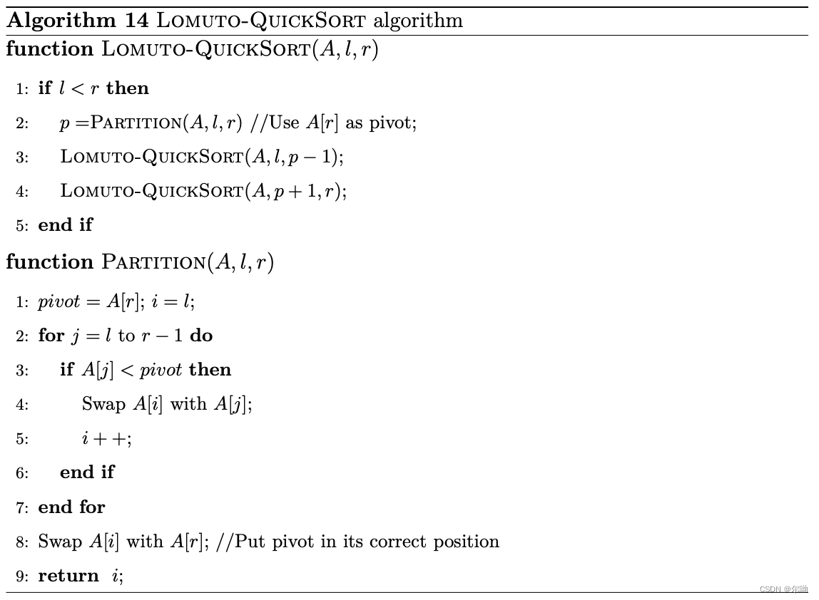 原位快排伪代码