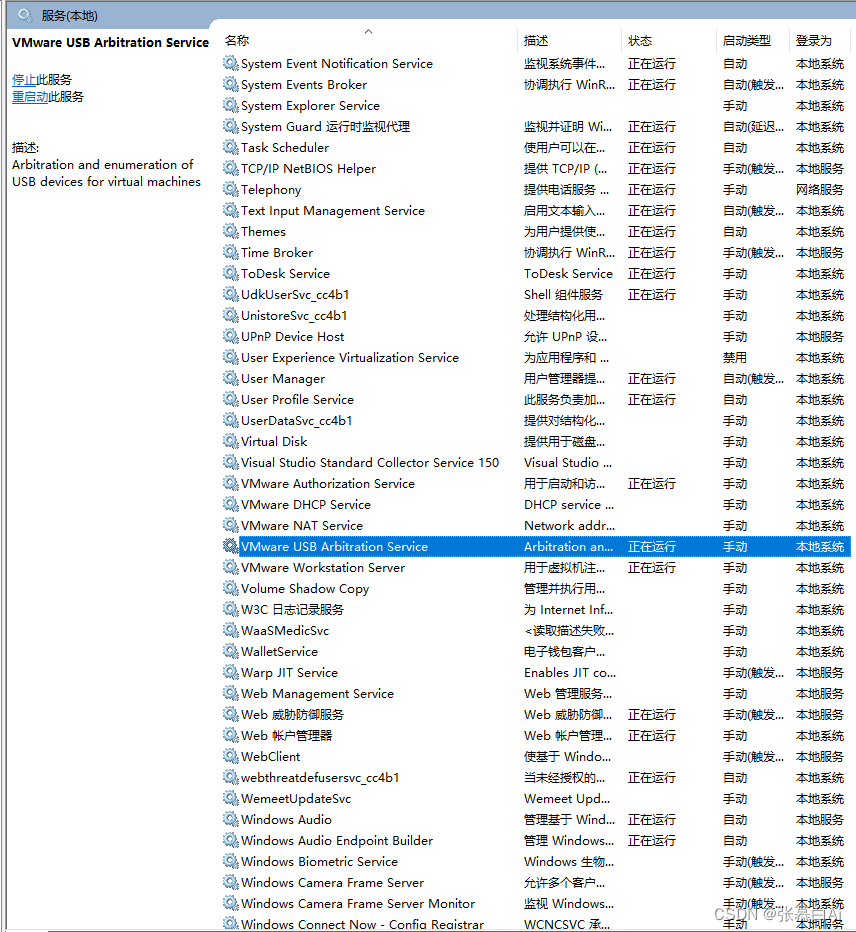 Whether the VMware USB service is started